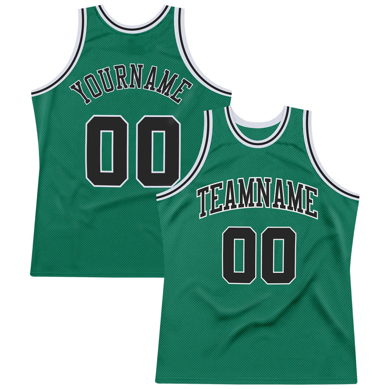 Custom Basketball Jersey - Kelly Green Black-White Authentic Throwback