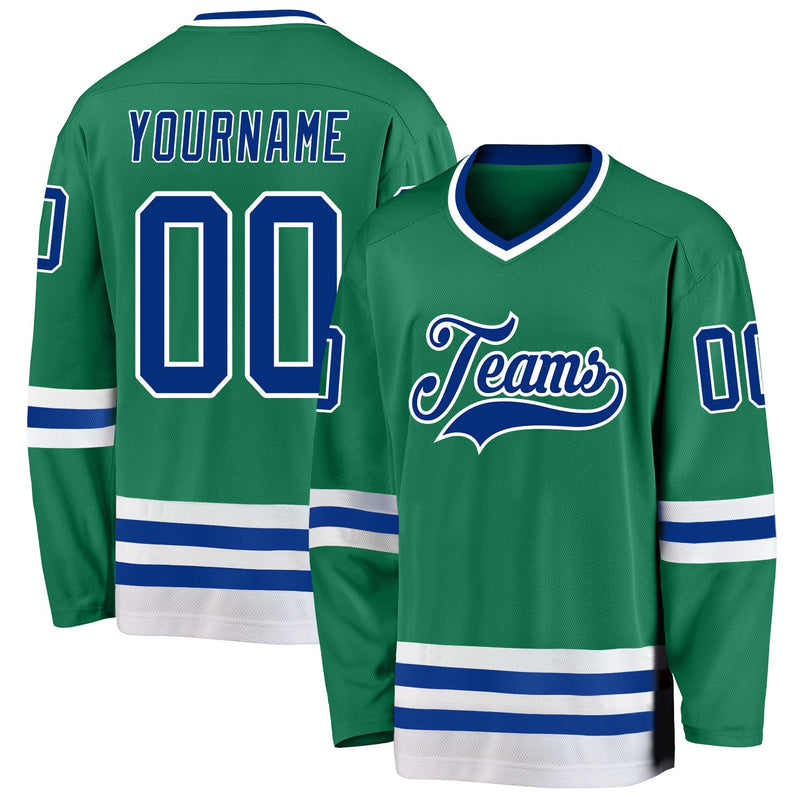 Custom Hockey Jersey - Kelly Green Royal-White