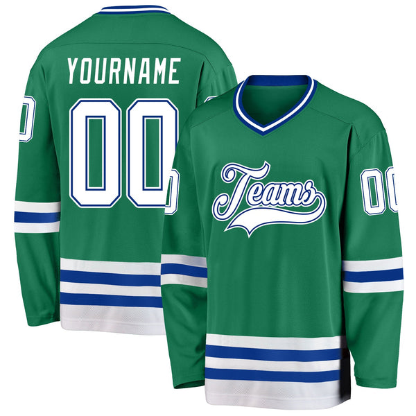 Custom Hockey Jersey - Kelly Green White-Royal