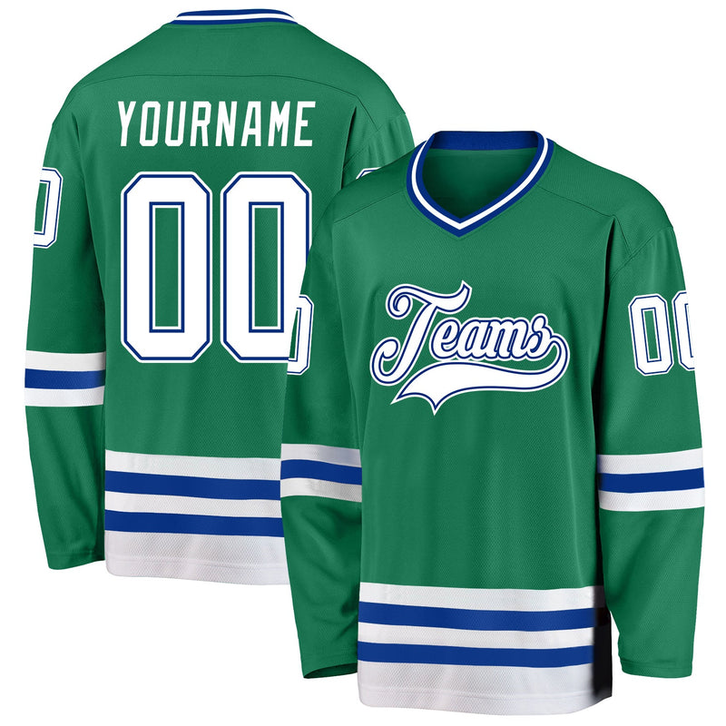Custom Hockey Jersey - Kelly Green White-Royal