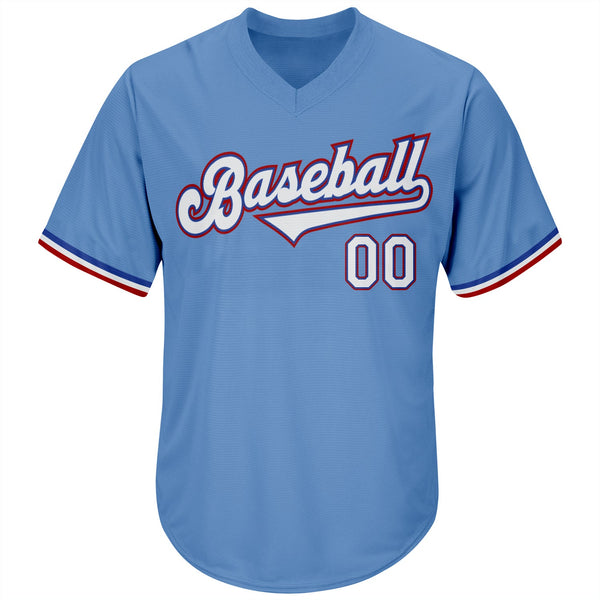 Custom Baseball Jersey - Light Blue White-Red Authentic Throwback Rib-Knit
