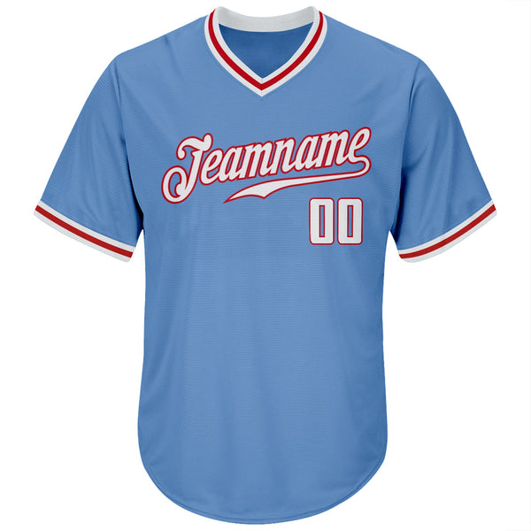 Custom Baseball Jersey - Light Blue White-Red Authentic Throwback Rib-Knit