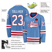 Custom Hockey Jersey - Light Blue White-Red