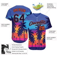 Custom Baseball Jersey - Royal Navy-Orange 3D Pattern Design Palm Trees Authentic