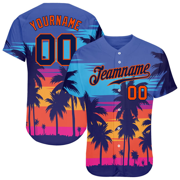Custom Baseball Jersey - Royal Navy-Orange 3D Pattern Design Palm Trees Authentic