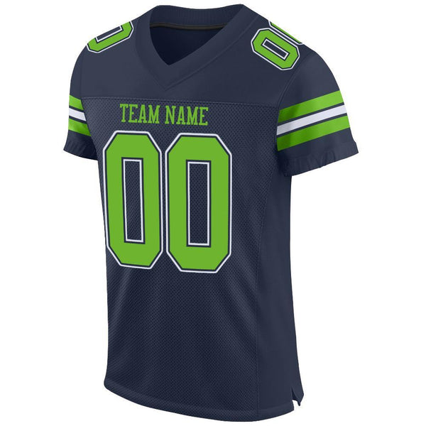 Custom Football Jersey - Navy Neon Green-White Mesh Authentic