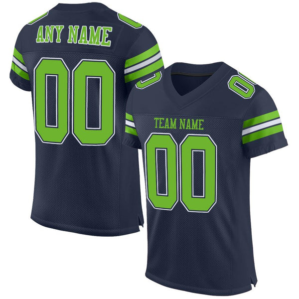 Custom Football Jersey - Navy Neon Green-White Mesh Authentic