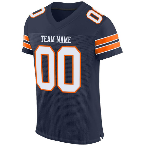 Custom Football Jersey - Navy White-Orange Mesh Authentic