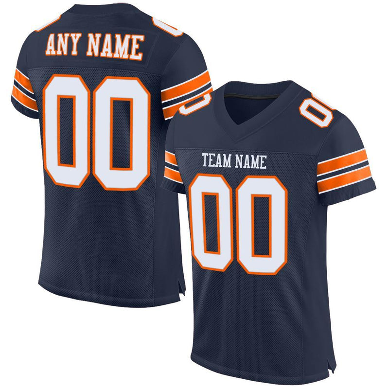 Custom Football Jersey - Navy White-Orange Mesh Authentic