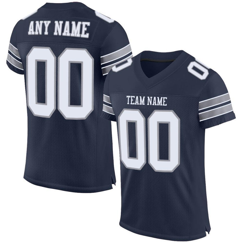 Custom Football Jersey - Navy White-Light Gray Mesh Authentic