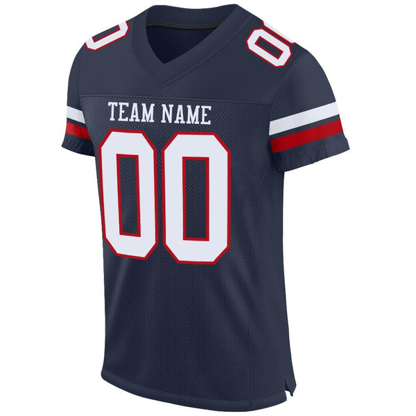 Custom Football Jersey - Navy White-Red Mesh Authentic