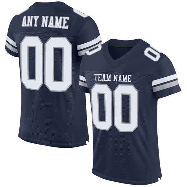 Custom Football Jersey - Navy White-Light Gray Mesh Authentic