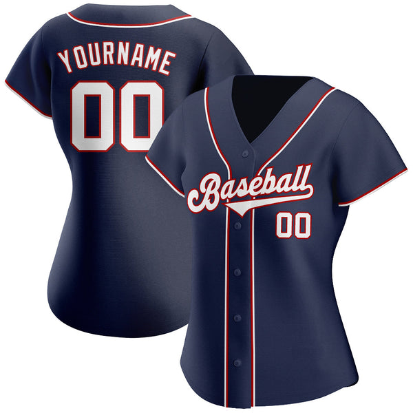 Custom Baseball Jersey - Navy White-Red Authentic
