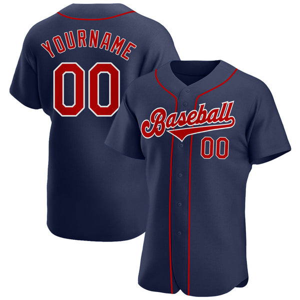 Custom Baseball Jersey - Navy Red-White Authentic