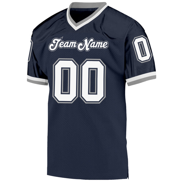 Custom Football Jersey - Navy White-Gray Mesh Authentic Throwback