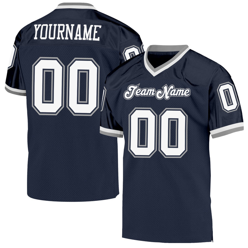 Custom Football Jersey - Navy White-Gray Mesh Authentic Throwback