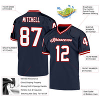 Custom Football Jersey - Navy White-Red Mesh Authentic Throwback