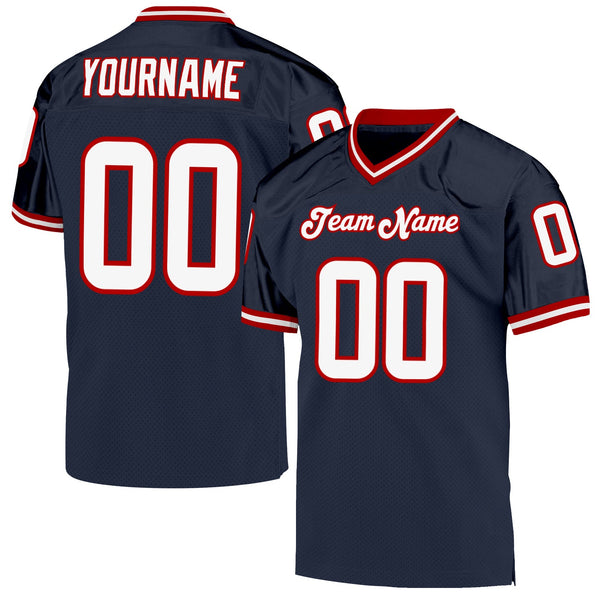 Custom Football Jersey - Navy White-Red Mesh Authentic Throwback