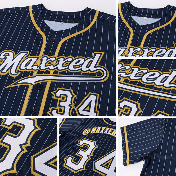 Custom Baseball Jersey - Navy White Pinstripe White-Old Gold Authentic