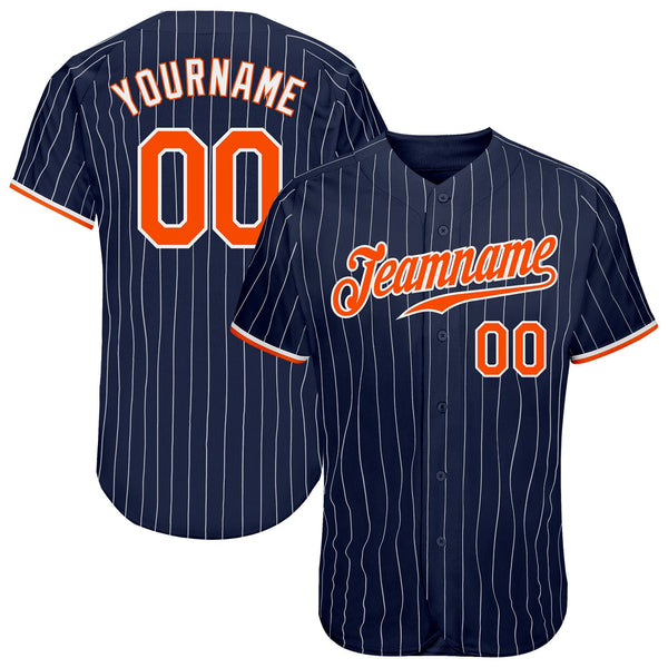 Custom Baseball Jersey - Navy White Pinstripe Orange-White Authentic