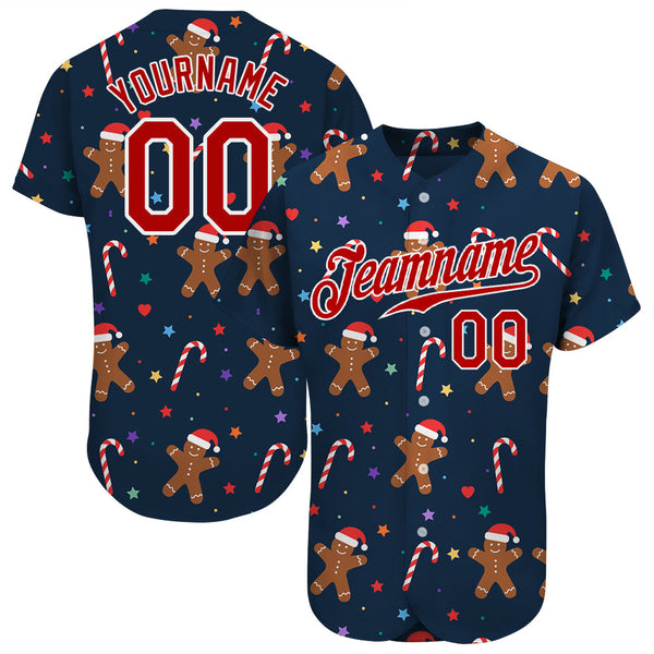 Custom Baseball Jersey - Navy Red-White Christmas 3D Authentic