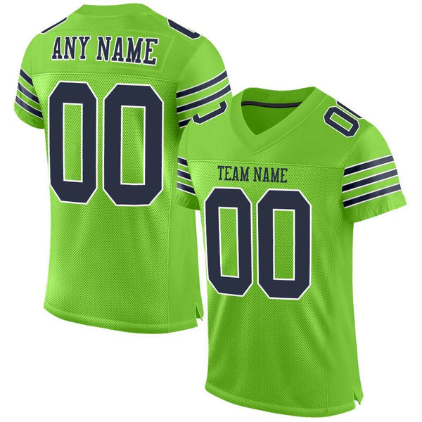 Custom Football Jersey - Neon Green Navy-White Mesh Authentic