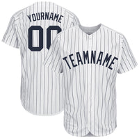 Custom Baseball Jersey - White Navy Pinstripe Navy