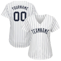 Custom Baseball Jersey - White Navy Pinstripe Navy