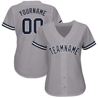Custom Baseball Jersey - Gray Navy-White