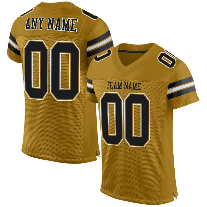 Custom Football Jersey - Old Gold Black-White Mesh Authentic