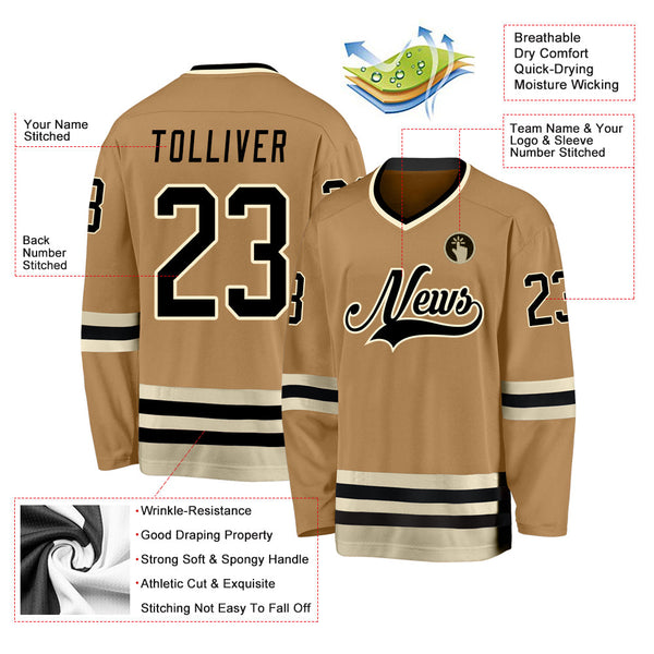 Custom Hockey Jersey - Old Gold Black-Cream