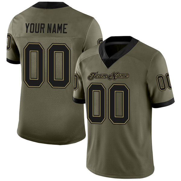 Custom Football Jersey - Olive Black-Old Gold Mesh Salute To Service