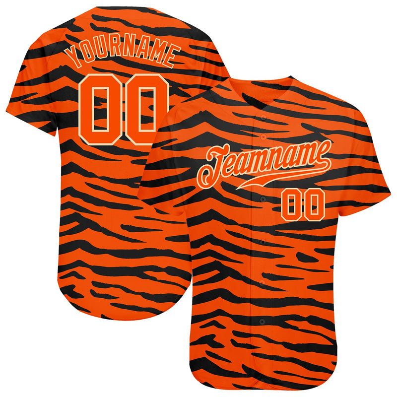 Custom Baseball Jersey - Orange Orange-Black 3D Pattern Design Tiger Authentic