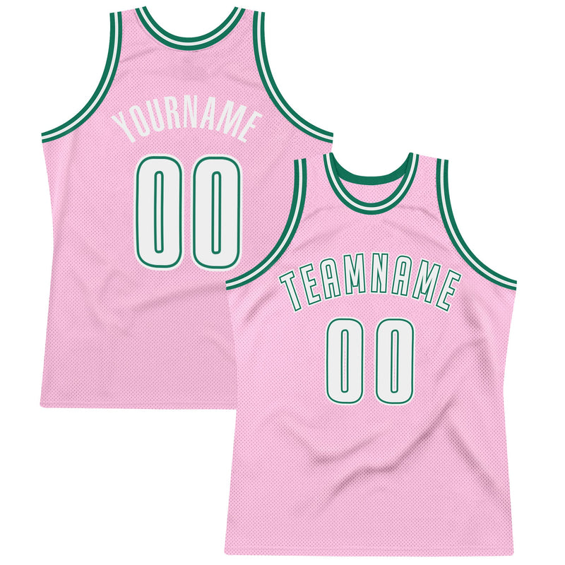 Custom Basketball Jersey - Light Pink White-Kelly Green Authentic Throwback
