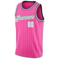 Custom Basketball Jersey - Pink White Pinstripe White-Kelly Green Authentic