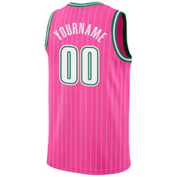 Custom Basketball Jersey - Pink White Pinstripe White-Kelly Green Authentic