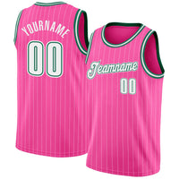 Custom Basketball Jersey - Pink White Pinstripe White-Kelly Green Authentic