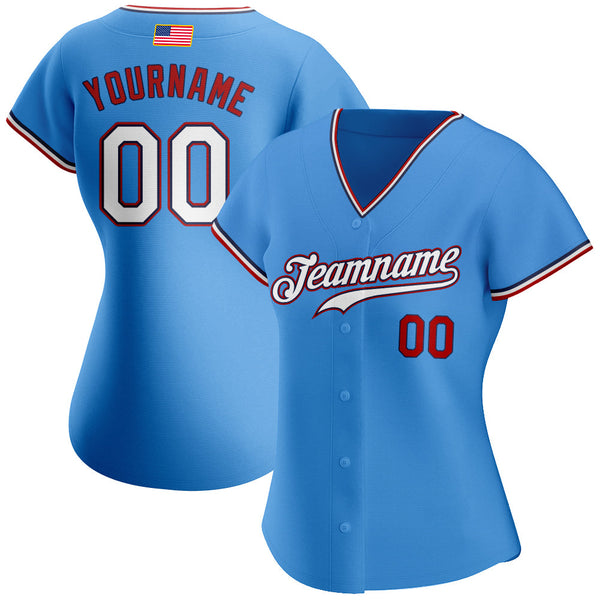 Custom Baseball Jersey - Powder Blue White-Red Authentic American Flag Fashion