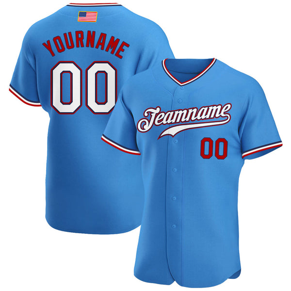 Custom Baseball Jersey - Powder Blue White-Red Authentic American Flag Fashion
