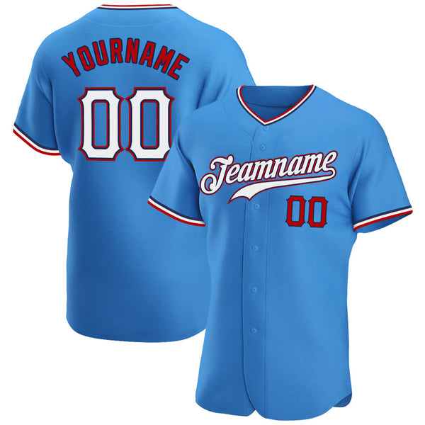 Custom Baseball Jersey - Powder Blue White-Red Authentic