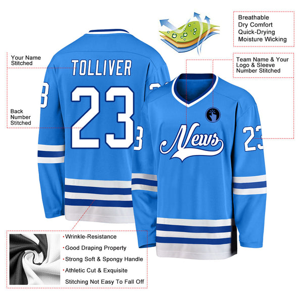 Custom Hockey Jersey - Powder Blue White-Royal