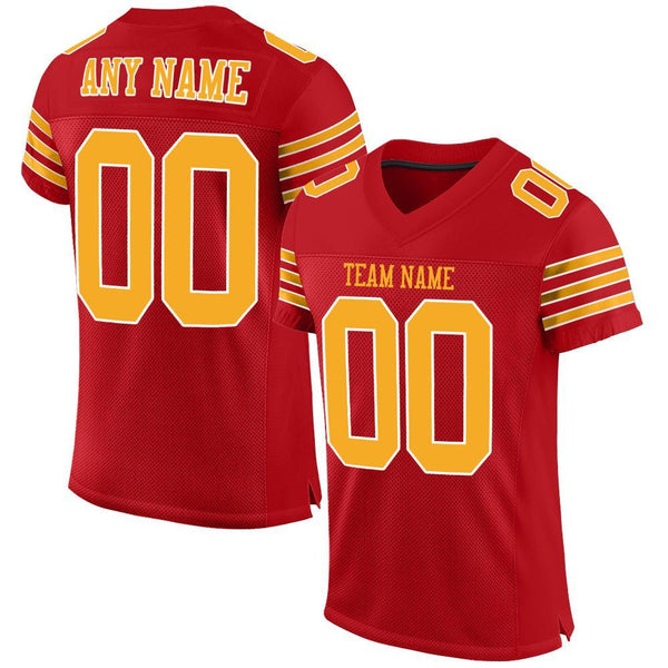 Custom Football Jersey - Red Gold-White Mesh Authentic