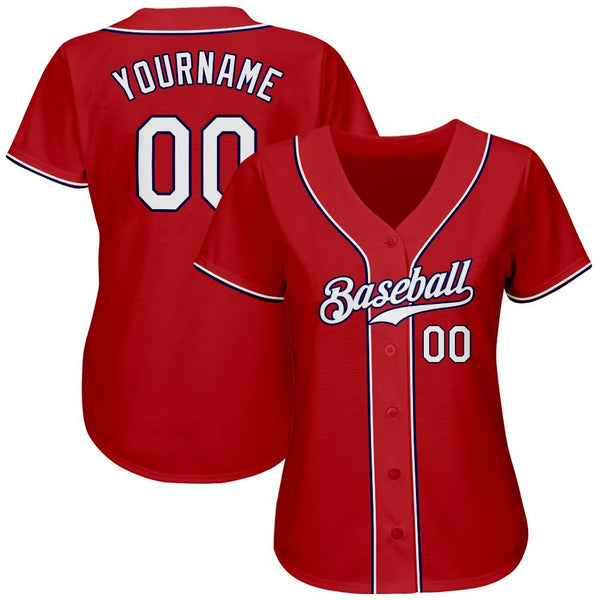 Custom Baseball Jersey - Red White-Navy Authentic