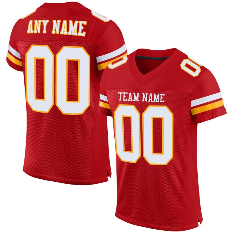Custom Football Jersey - Red White-Gold Mesh Authentic