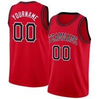 Custom Basketball Jersey - Red Black-White Round Neck Rib-Knit