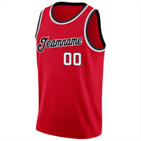 Custom Basketball Jersey - Red White-Black Round Neck Rib-Knit
