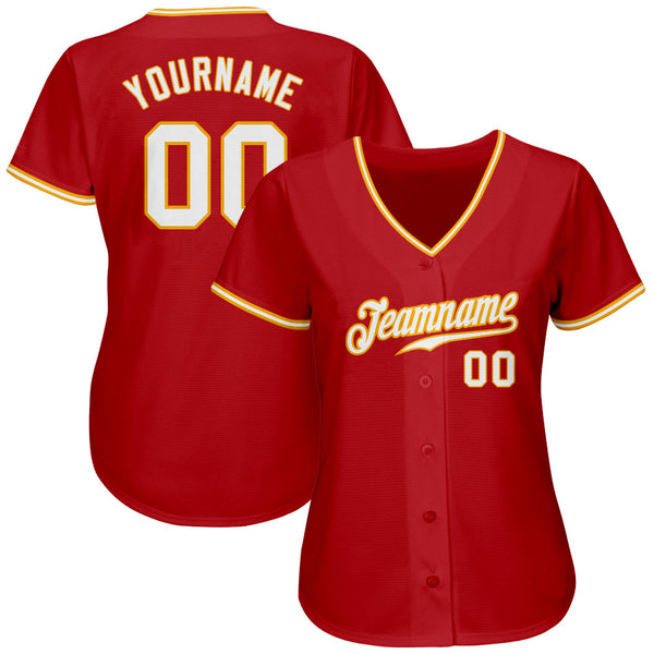 Custom Baseball Jersey - Red White-Gold Authentic