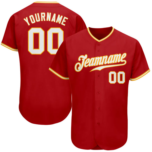 Custom Baseball Jersey - Red White-Gold Authentic