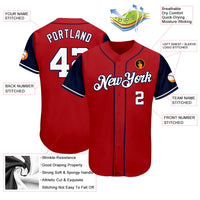 Custom Baseball Jersey - Red White-Navy Authentic Two Tone