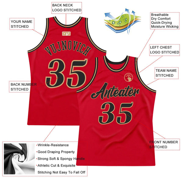 Custom Basketball Jersey - Red Black-Old Gold Authentic Throwback